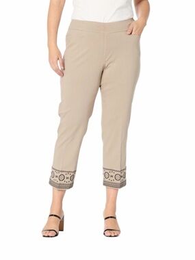 Slim-Sation Pull On Embroidered Hem Ankle Pant - Size 10
